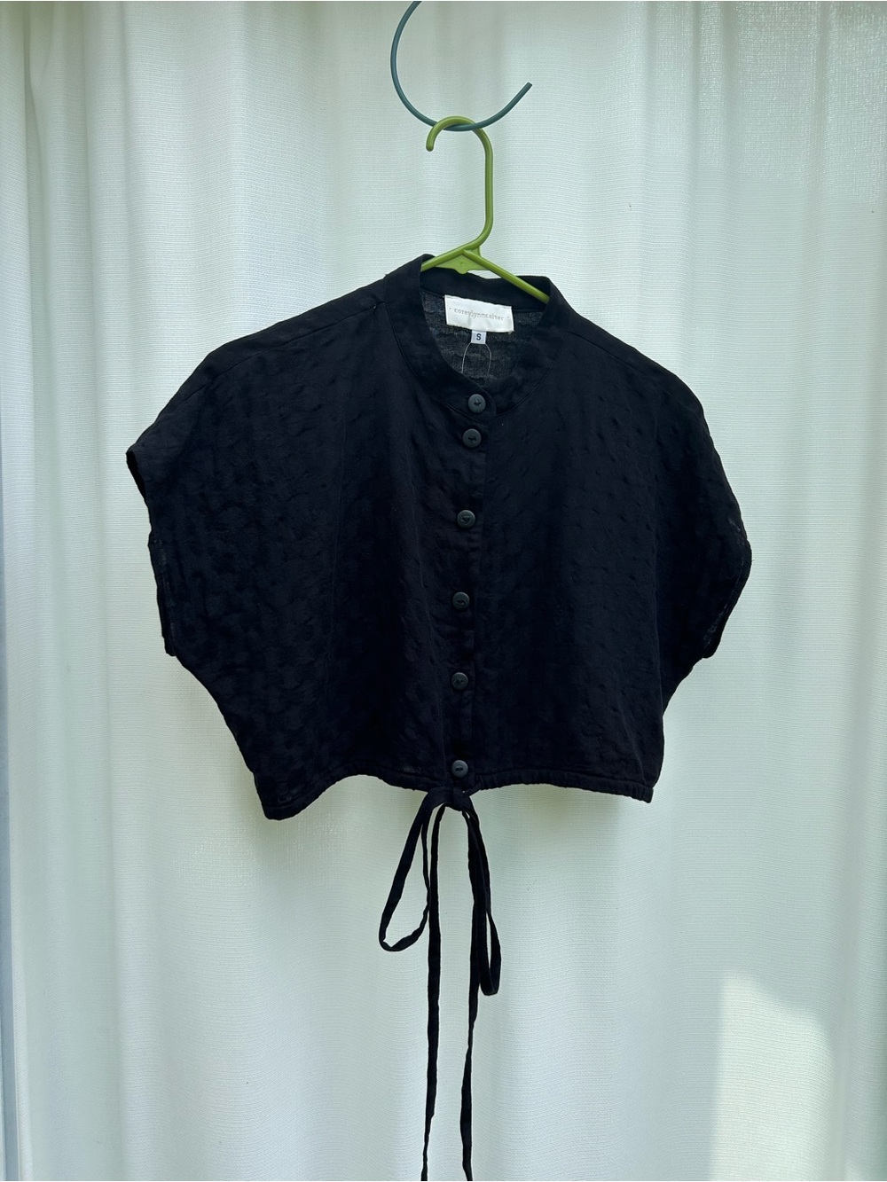 Anthropologie Black Cropped Waist-Tie Top